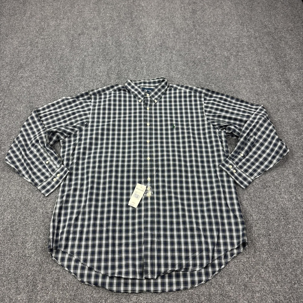VTG Ralph Lauren Shirt Mens XL Blue Plaid Cotton Long Sleeve Button Front Casual